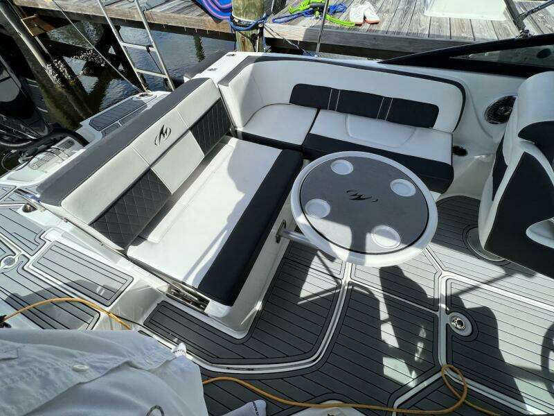 2022 Monterey M-45 boat interior with seating and table.