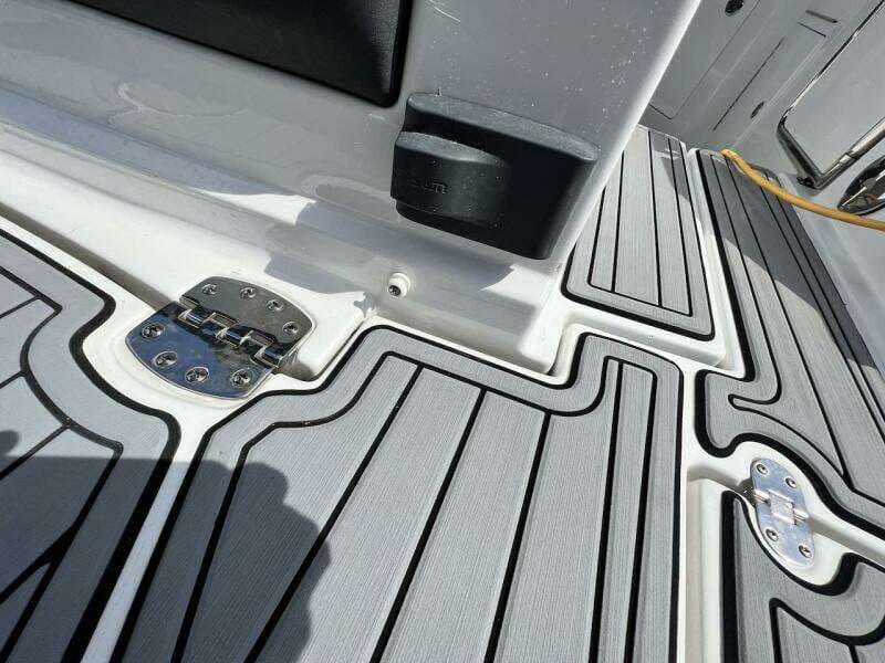 2022 Monterey M-45 boat deck with non-slip surface and stainless steel fittings.