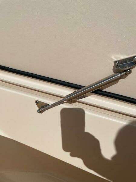 Close-up of a 2014 Grady-White Fisherman 257 boat's exterior hardware.