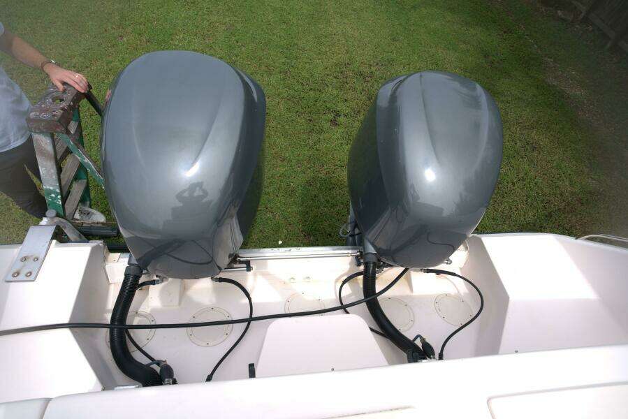 2007 Grady-White Express 330 boat with dual outboard motors.