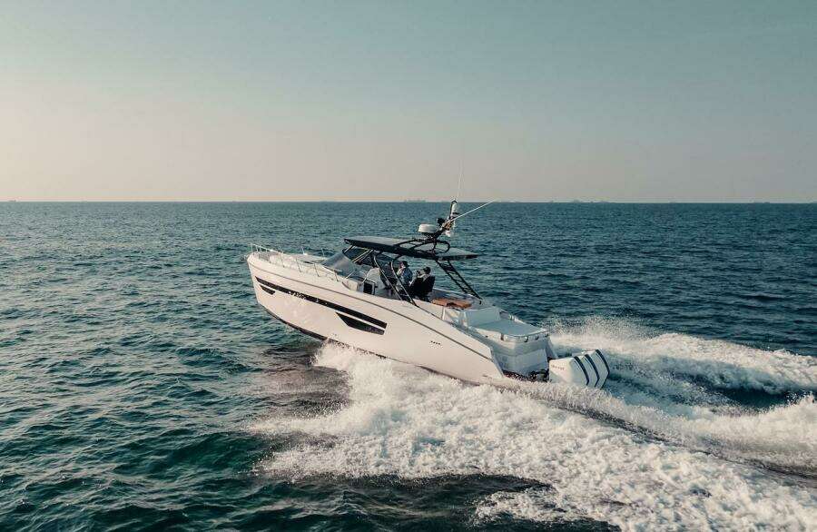 2024 Oryx 379 boat cruising on open water.