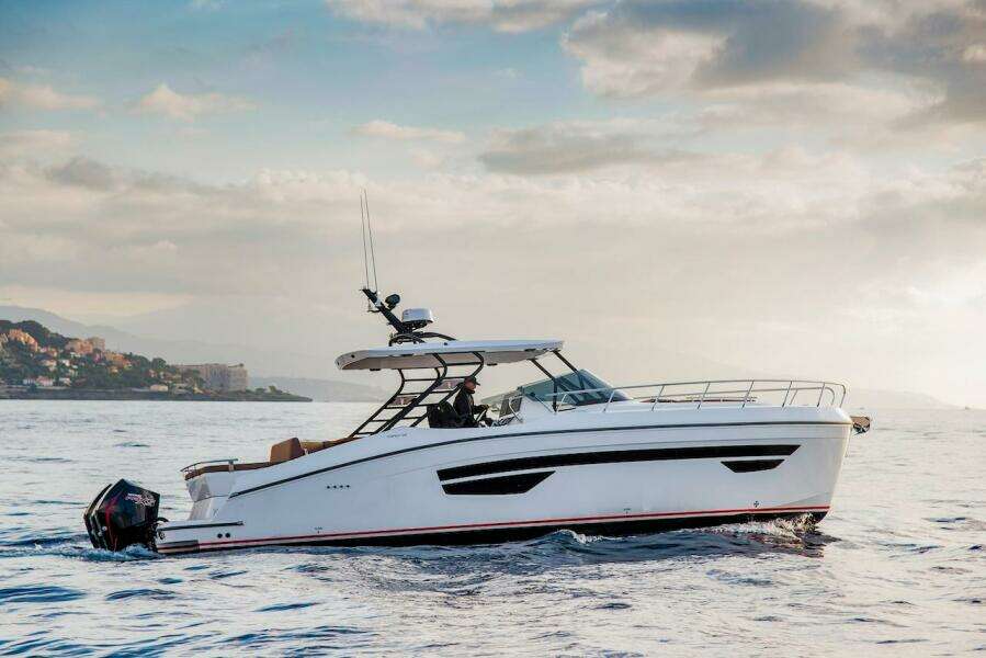 2024 Oryx 379 luxury motor yacht cruising on open water.