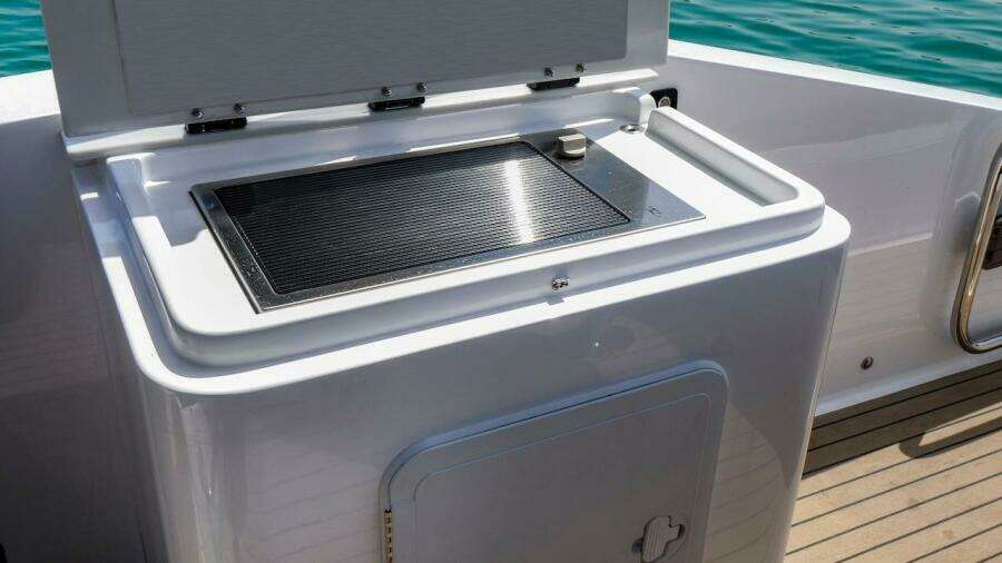 2024 Oryx 379 boat grill station on deck.