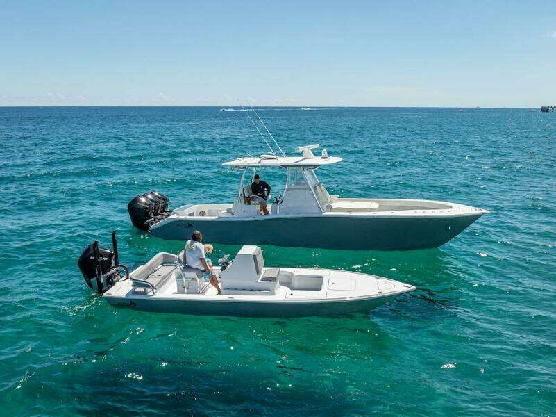 2025 Billfish 39 Center Console with Tower on open sea.
