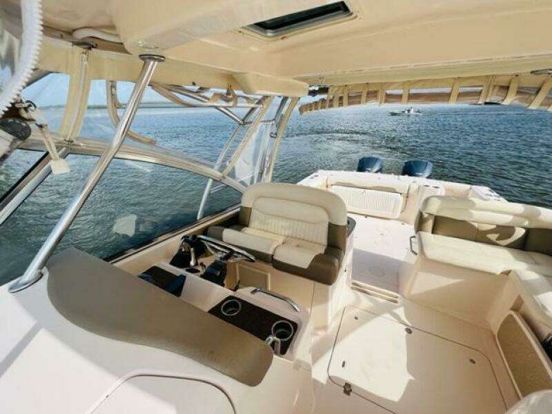 2014 Grady-White Freedom 335 boat interior with seating and ocean view.