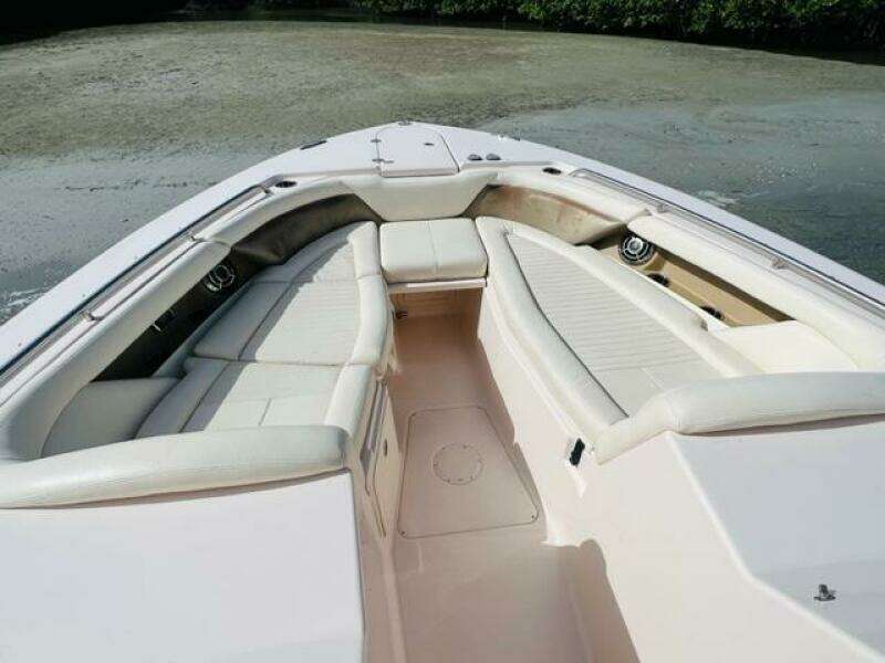 2014 Grady-White Freedom 335 boat interior with spacious seating.