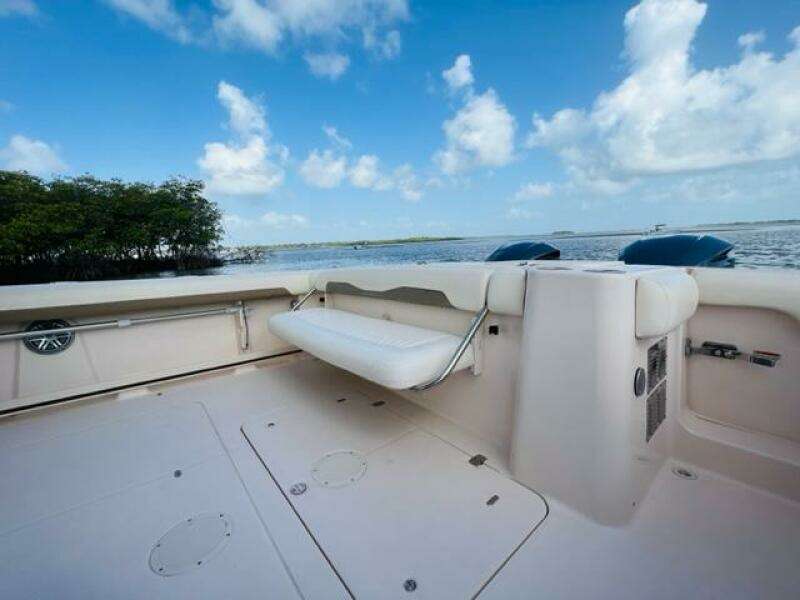 2014 Grady-White Freedom 335 boat deck with scenic water view.