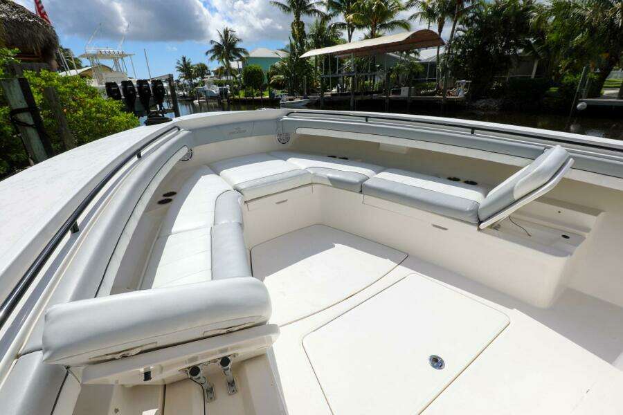 2020 Regulator 41 boat with spacious seating area and modern design.