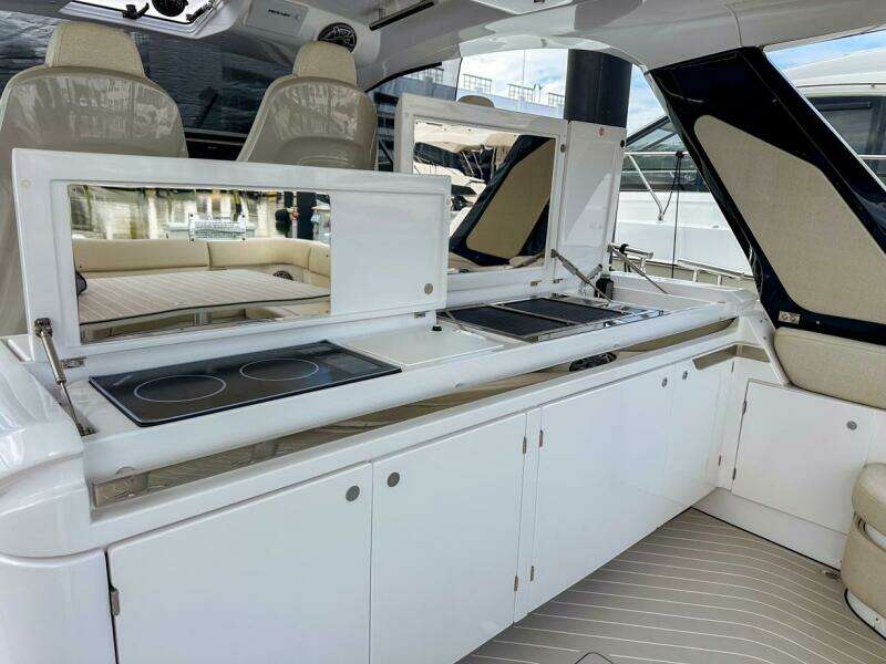 2023 Azimut Verve 47 yacht interior with modern kitchen amenities.