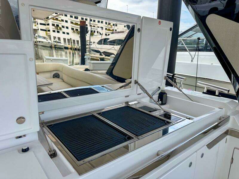 2023 Azimut Verve 47 yacht with sleek outdoor kitchen and grill.