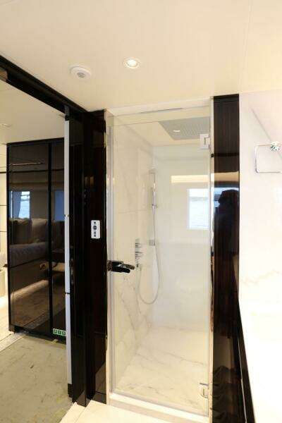 Luxurious bathroom shower in 2025 Majesty 120 yacht.