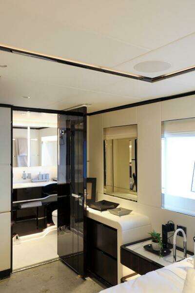 Luxurious interior of 2025 Majesty 120 yacht, featuring modern design and elegant furnishings.