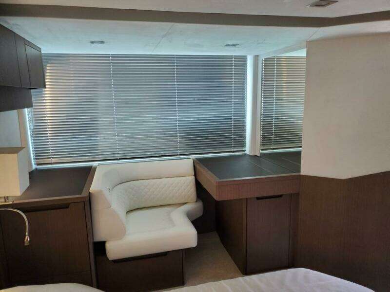 Interior seating area of 2020 Galeon 500 Fly yacht with modern design.