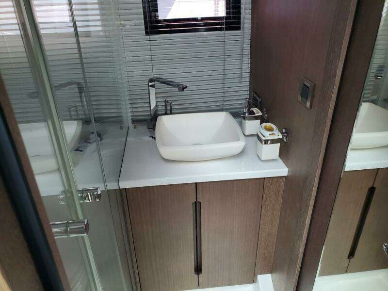 Modern bathroom sink in 2020 Galeon 500 Fly yacht.