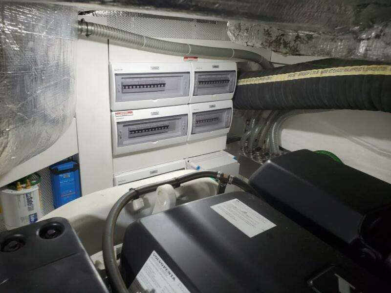 Electrical panel in the engine room of a 2020 Galeon 500 Fly yacht.