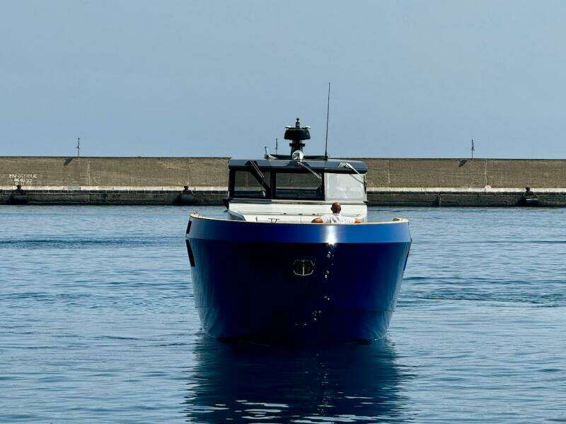 Front view of 2025 Aicon Audace 50 yacht in calm waters.