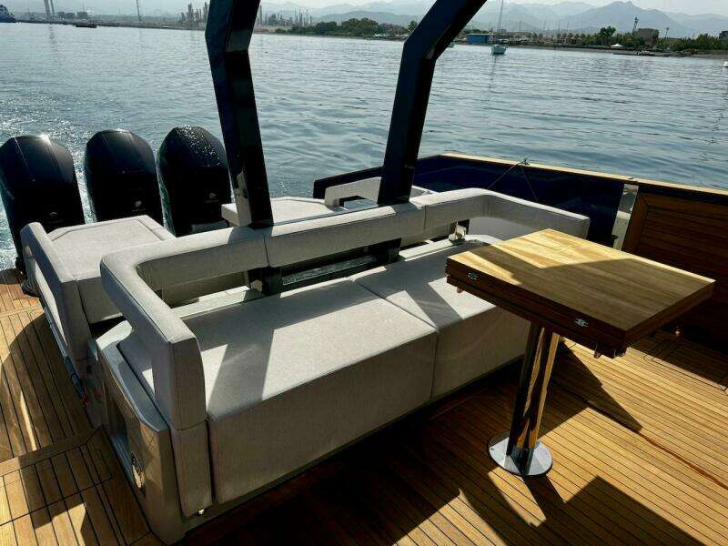 Aicon Audace 50 yacht deck with seating and table, 2025 model.