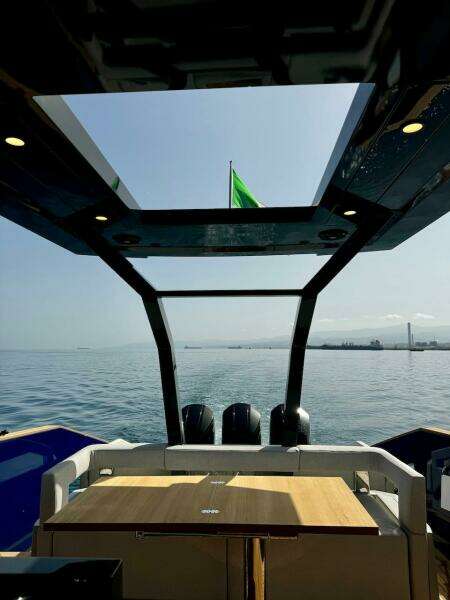 Aicon Audace 50 yacht interior, 2025 model, with ocean view and modern design.