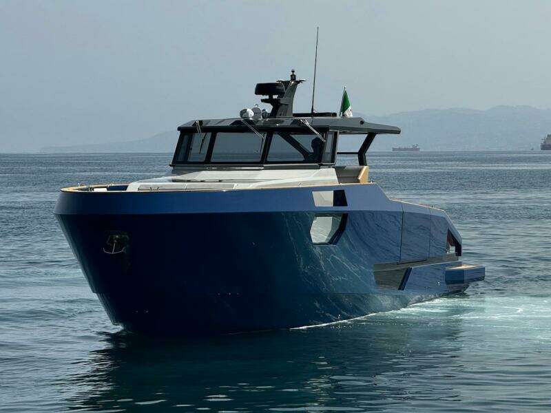 2025 Aicon Audace 50 yacht cruising on calm waters.