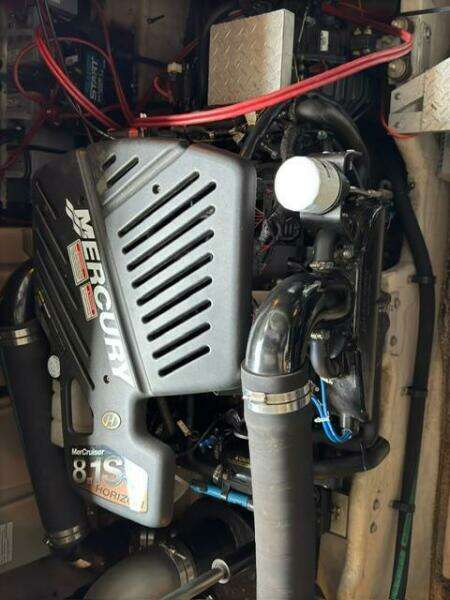 Engine compartment of a 2003 Sea Ray 380 Sundancer with Mercury components.