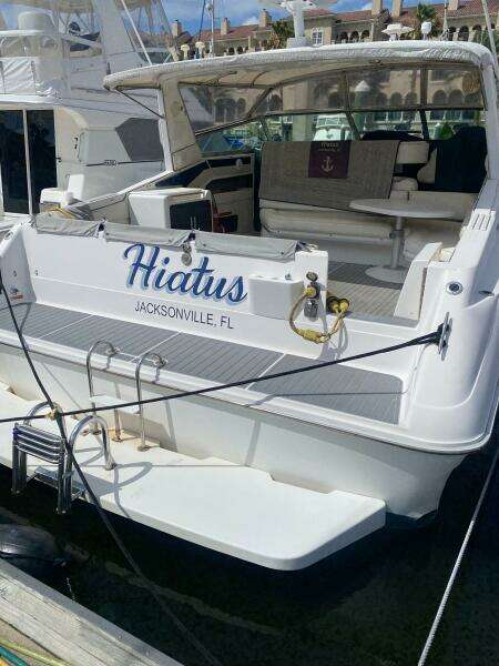 1993 Sea Ray 440 Sundancer docked, named "Hiatus," Jacksonville, FL.