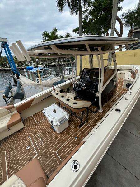 2013 Statement 35 Center Console boat with sleek design and spacious deck.