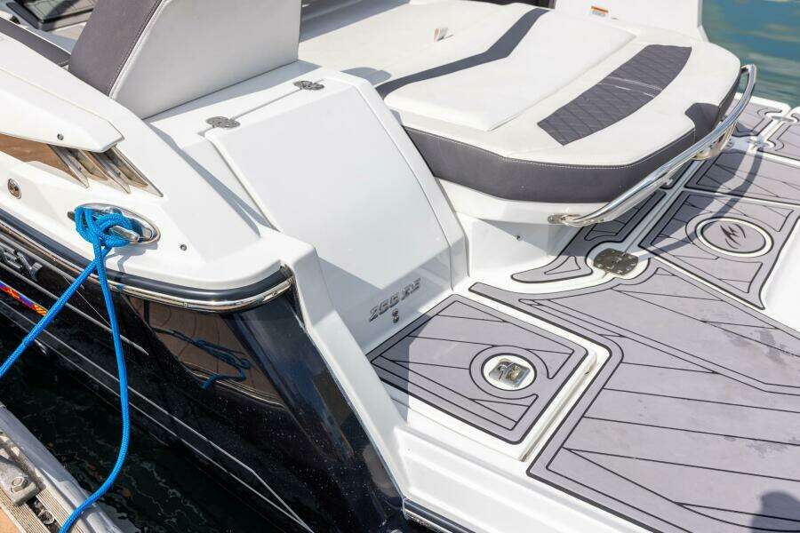 2023 Monterey 255 Super Sport boat with sleek design and modern deck features.