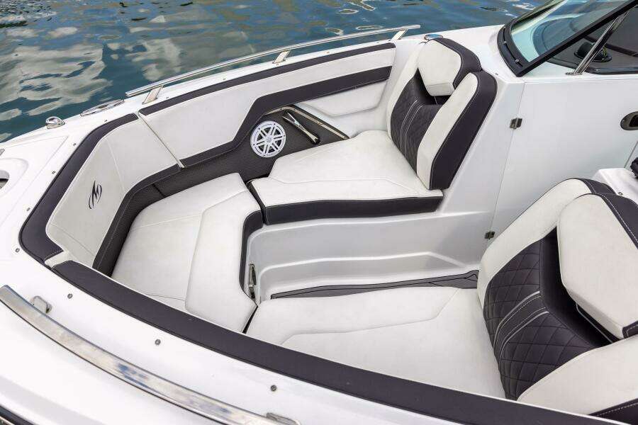 2023 Monterey 255 Super Sport boat interior with luxurious seating and modern design.