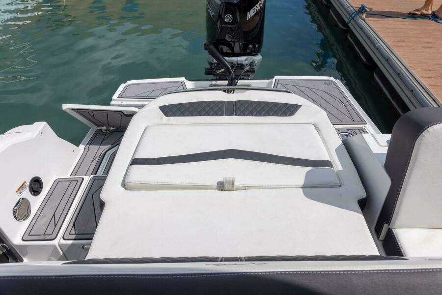 2023 Monterey 255 Super Sport boat with sleek seating and modern design.