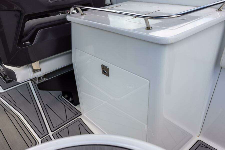 2023 Monterey 255 Super Sport boat interior with sleek cabinetry and modern design.