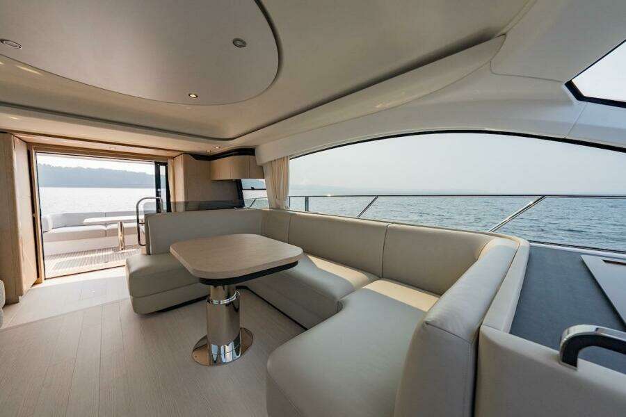 Luxurious interior of 2023 Azimut Fly 53 yacht with ocean view.