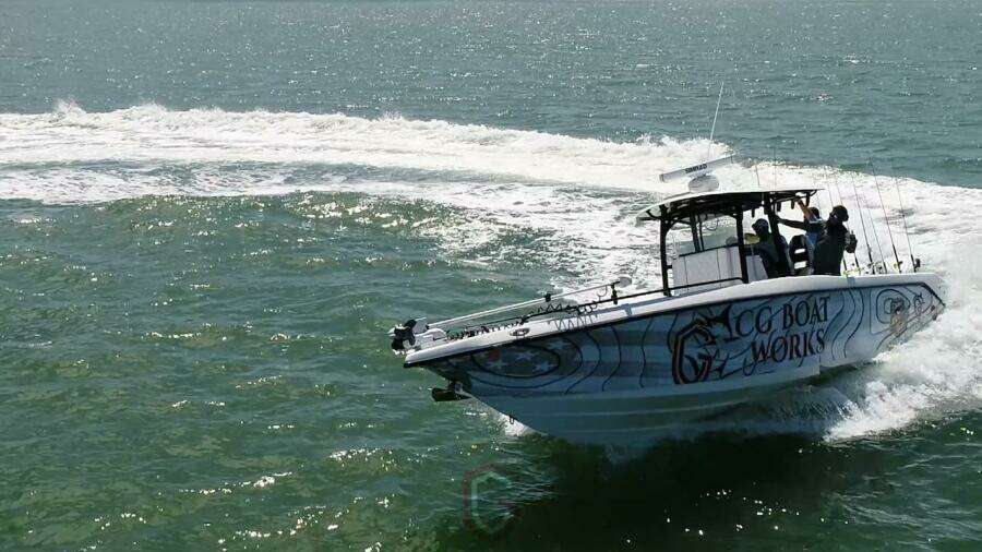 2023 CG Boat Works 35 M-Series cruising on open water.