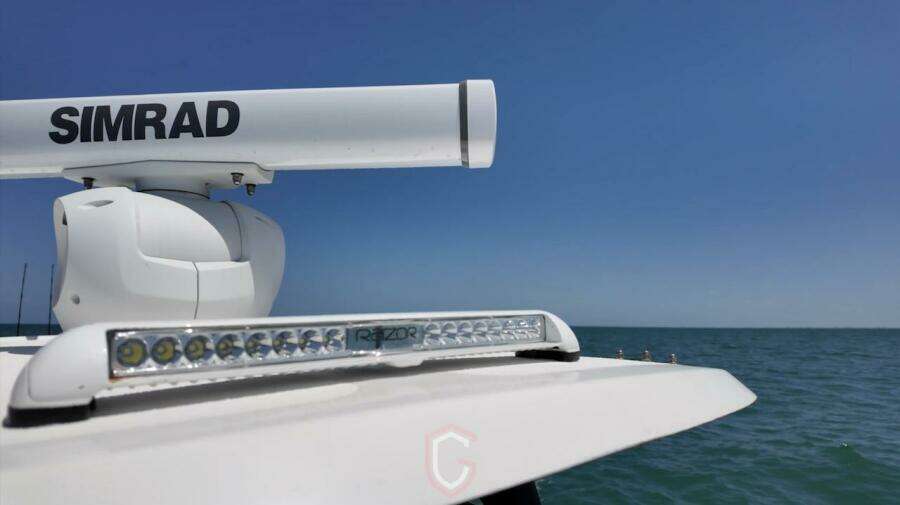 2023 CG Boat Works 35 M-Series with Simrad radar on open sea.