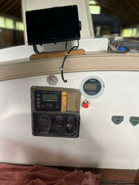 Gallant engine gauges and navigation electronics mounted in port side cockpit