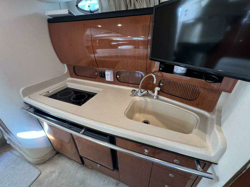 2002 Sea Ray 360 Sundancer Galley with Cooktop and Sink covers off