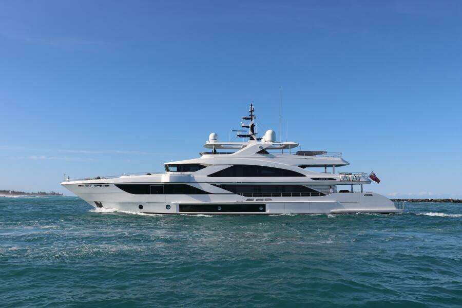 Luxury Majesty 140 yacht cruising on open water, 2020 model.