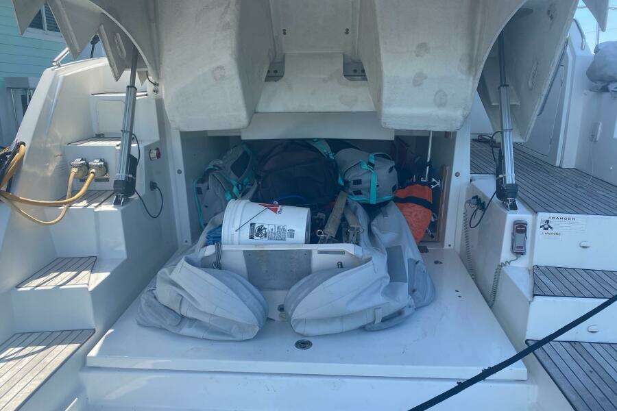2014 Beneteau Gran Turismo 44 yacht storage area with equipment and supplies.