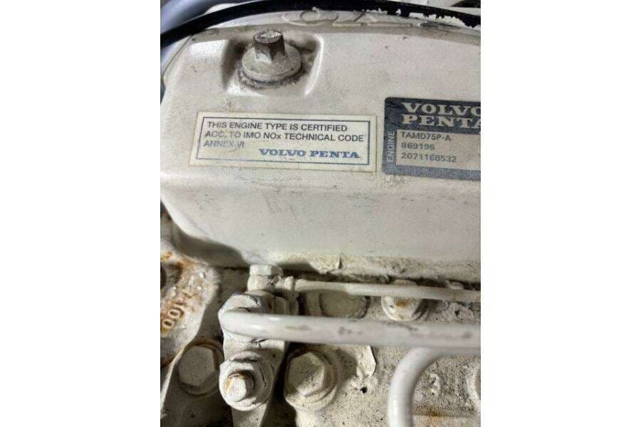 Close-up of Volvo Penta engine label on 2004 Carver 466 Motor Yacht.