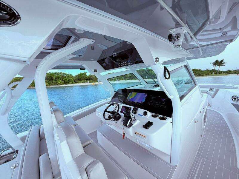 2024 Scout 400 LXF boat interior with advanced navigation system and luxurious seating.