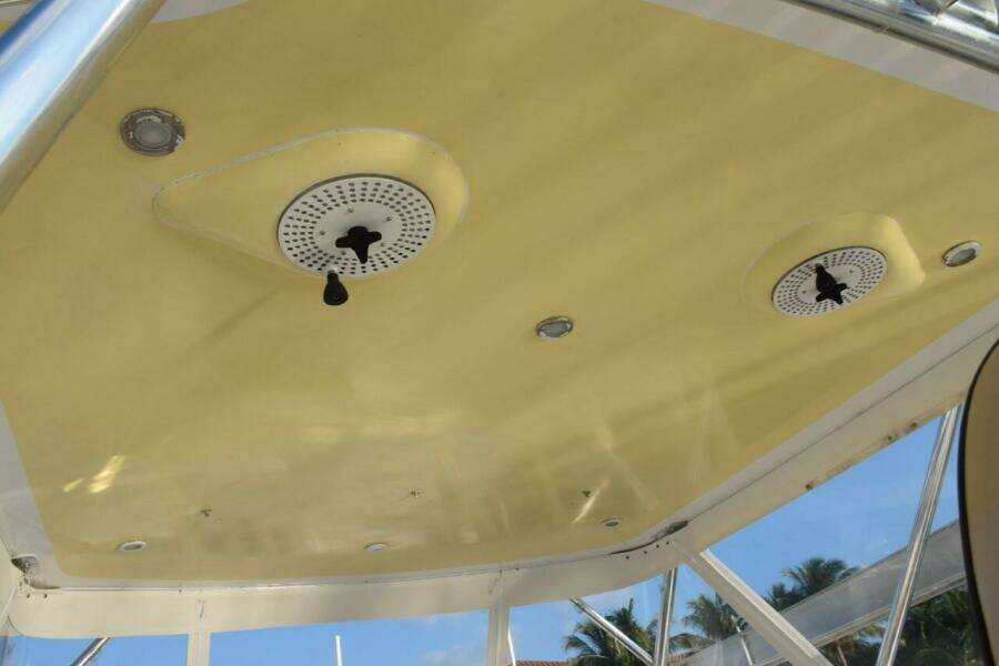 Hardtop With Blue Or White Lights. Flush Mounted Pancake Teaser Reels. Underside Color Of Hardtop Matches Hull.